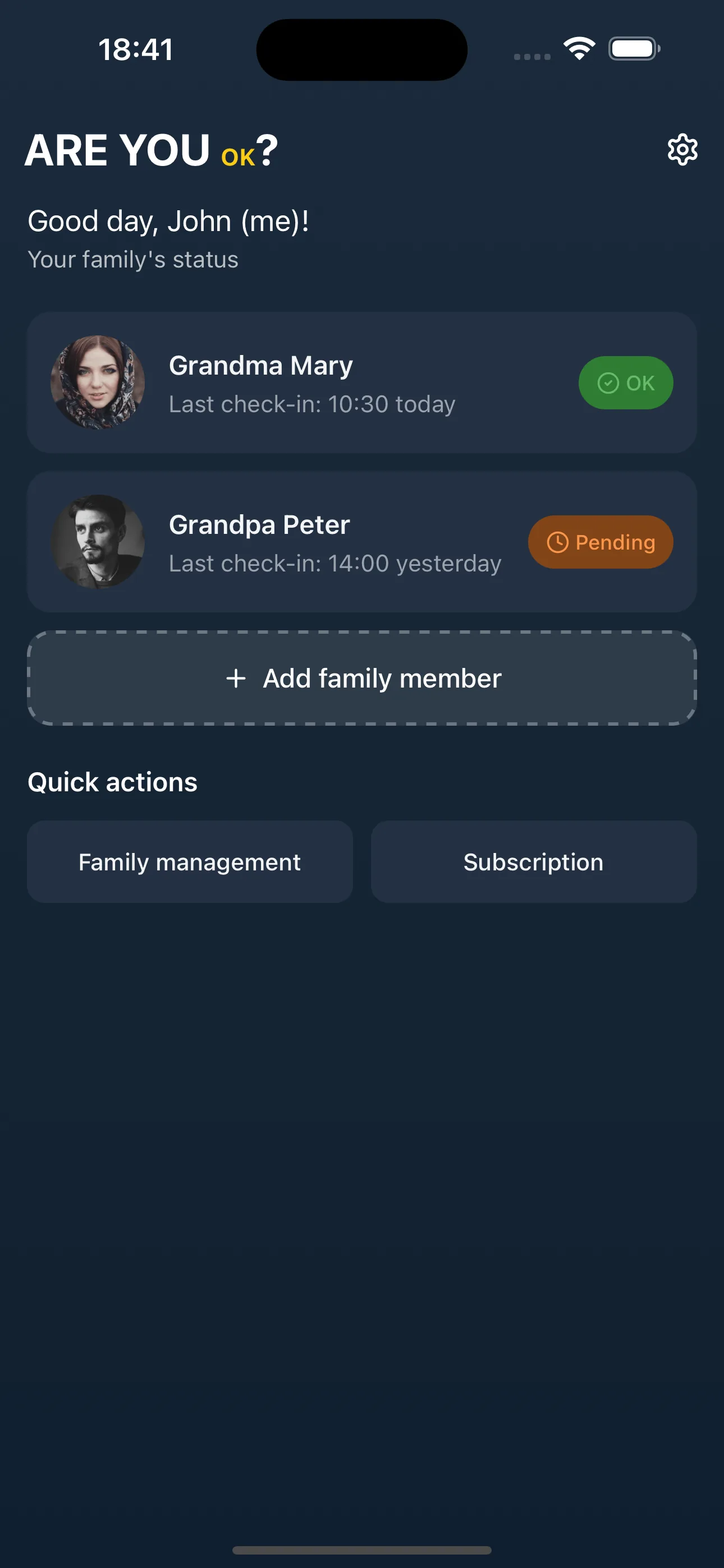 Family dashboard (dark)